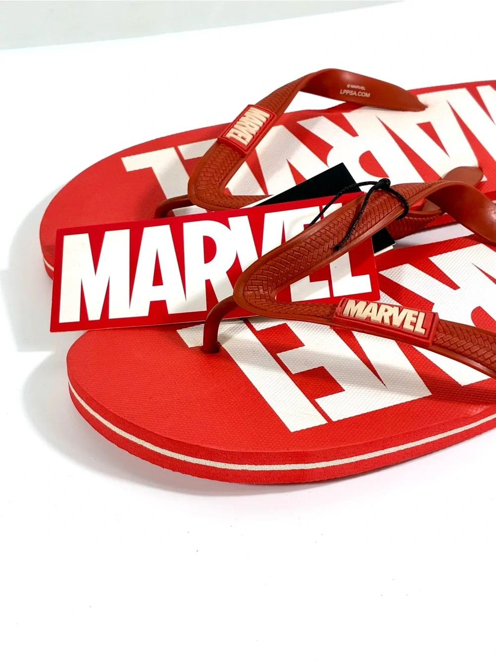 Marvel Comics Men Classic Logo Flip Flops Beach Slides Red White Summer Beach